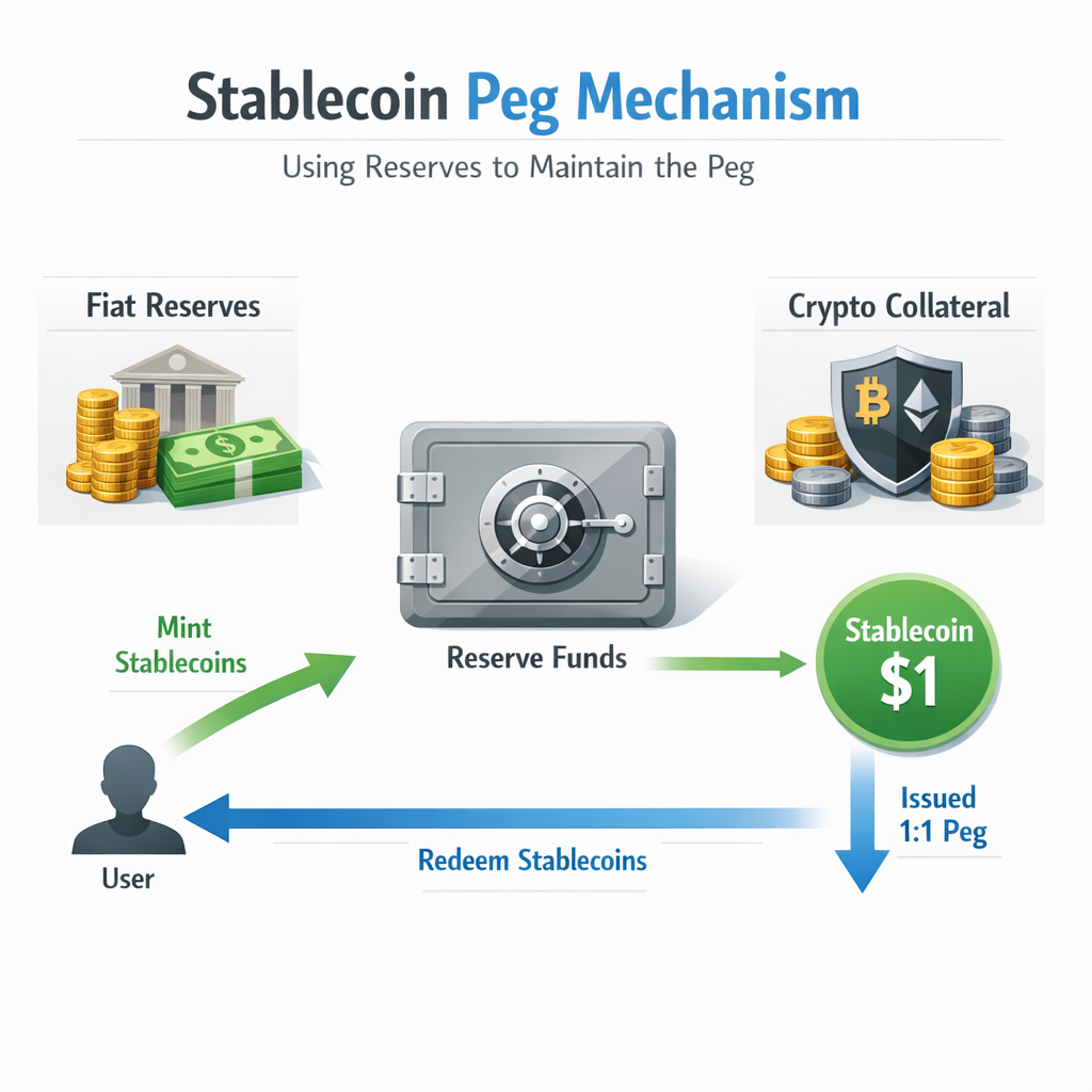 Schemat mechanizmu utrzymania pegu stablecoina i rezerw